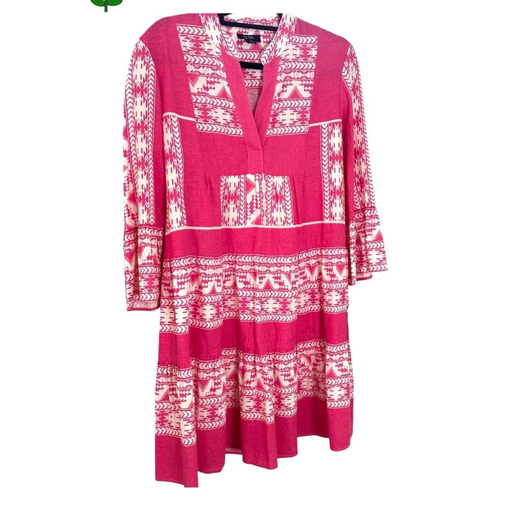 MSK Fuchsia and Cream Long Sleeve Dress